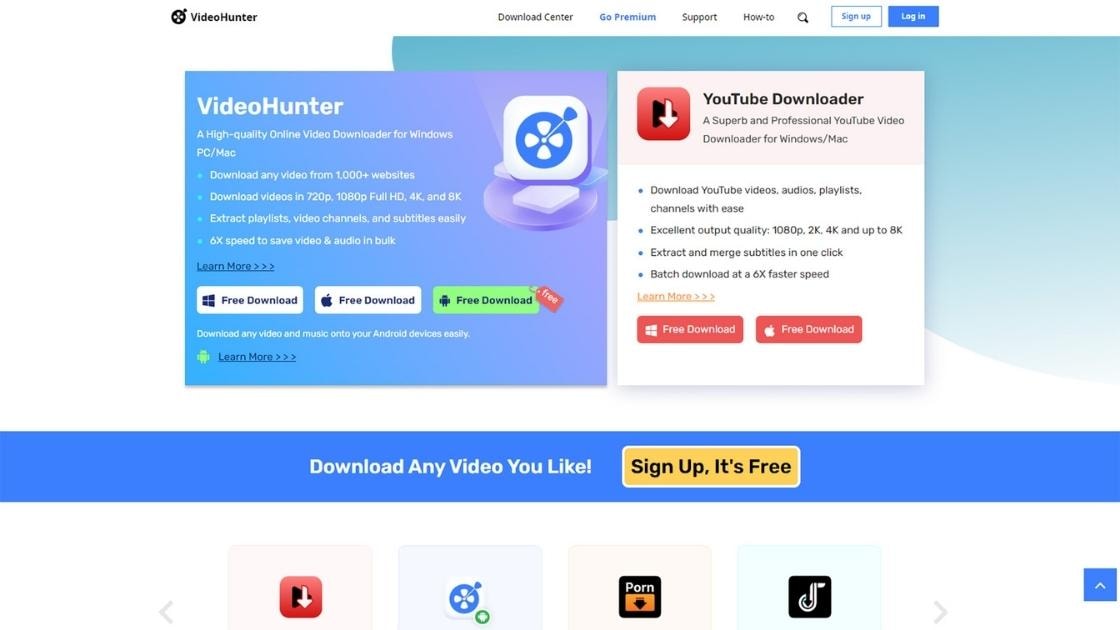 VideoHunter webpage screenshot