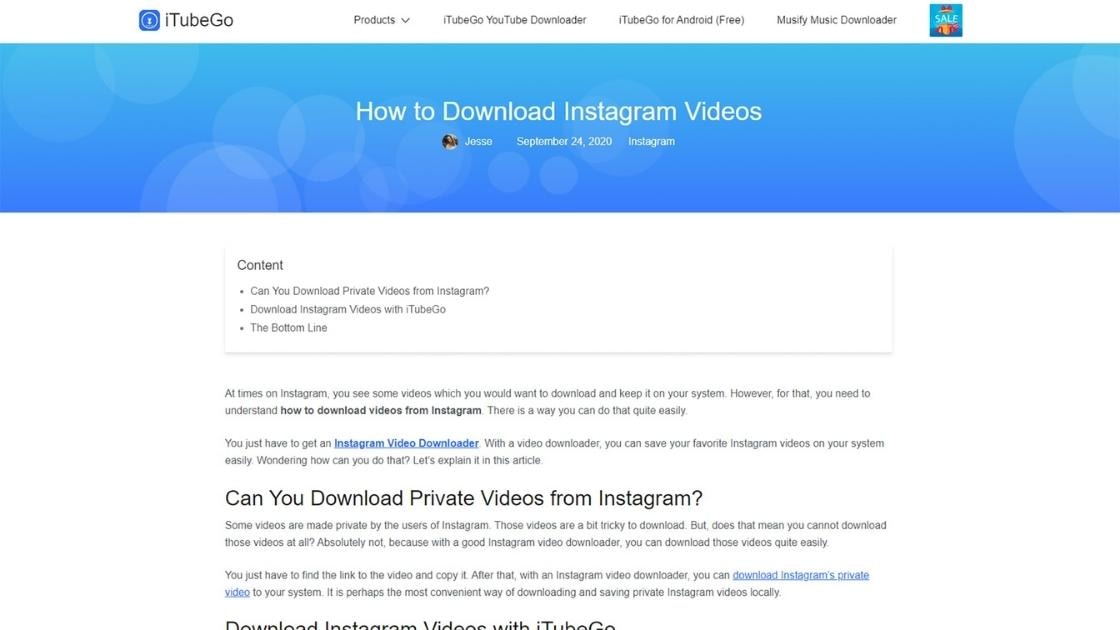 iTubeGo article screenshot about how to download instagram videos