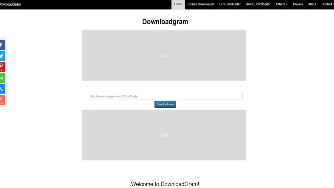 DownloadGram homepage screenshot