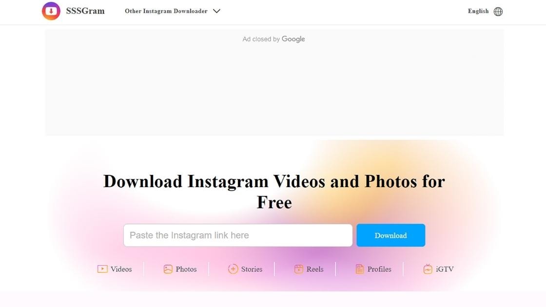 SSSGram homepage screenshot