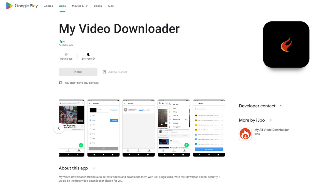 my video downloader google play store screenshot